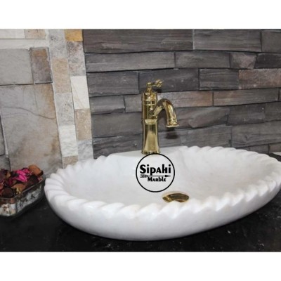Beyaz Mermer Antik Dizayn Oval Lavabo - Batarya Çıkışlı Beyaz Mermer Antik Dizayn Oval Lavabo - Batarya Çıkışlı