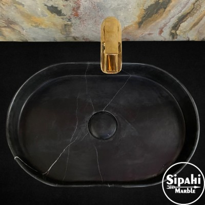 Toros Siyah Oval Tasarım Gizli Giderli Lavabo Toros Siyah Oval Tasarım Gizli Giderli Lavabo