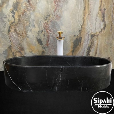 Toros Siyah Oval Tasarım Gizli Giderli Lavabo Toros Siyah Oval Tasarım Gizli Giderli Lavabo