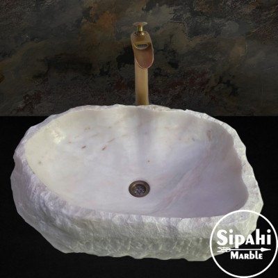 Beyaz Doğal Kaya Parçası Özel Tasarım Lavabo Beyaz Doğal Kaya Parçası Özel Tasarım Lavabo