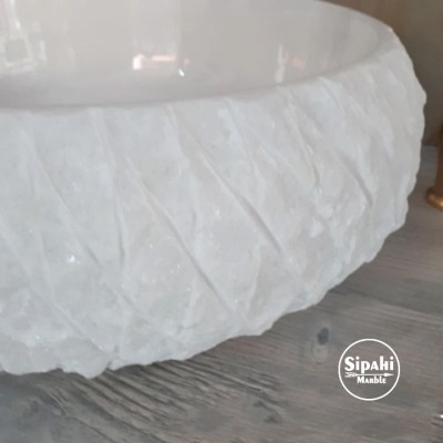 Kristal Beyaz Mermer Trigon Patlatma Bombeli Lavabo Kristal Beyaz Mermer Trigon Patlatma Bombeli Lavabo