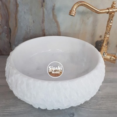 Kristal Beyaz Mermer Trigon Patlatma Bombeli Lavabo Kristal Beyaz Mermer Trigon Patlatma Bombeli Lavabo