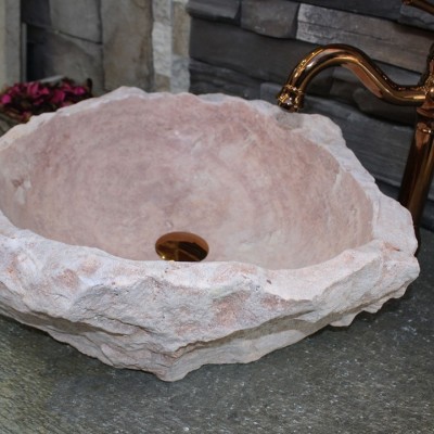Pembe Traverten Doğal Tasarım Lavabo Pembe Traverten Doğal Tasarım Lavabo
