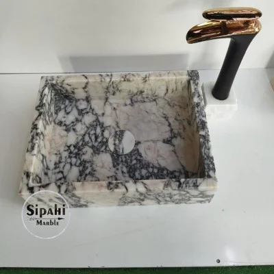 Menekşe Mermer Gizli Giderli Kare Lavabo Menekşe Mermer Gizli Giderli Kare Lavabo
