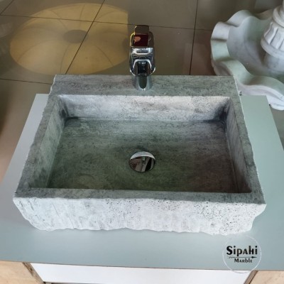 Gümüş Traverten Batarya Çıkışlı Dikdörtgen  Lavabo