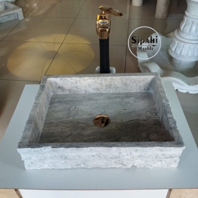 Gümüş Traverten  Dikdörtgen Lavabo