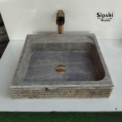 Gümüş Traverten Modern Lavabo Gümüş Traverten Modern Lavabo