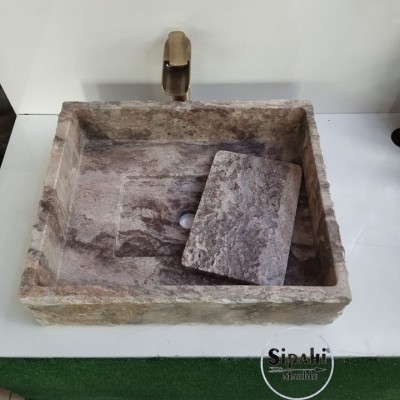 Gümüş Traverten Gizli Giderli Tasarım Lavabo Gümüş Traverten Gizli Giderli Tasarım Lavabo