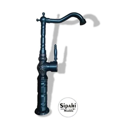 Siyah Bronz İşlemeli Çanak Lavabo Bataryası -Uzun Siyah Bronz İşlemeli Çanak Lavabo Bataryası -Uzun