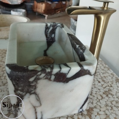 Menekşe Mermer Köşeli Mini Lavabo Menekşe Mermer Köşeli Mini Lavabo