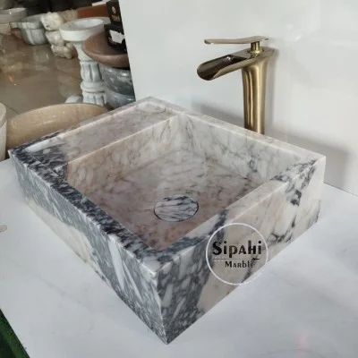 Menekşe Mermer Gizli Giderli Köşeli Lavabo Menekşe Mermer Gizli Giderli Köşeli Lavabo