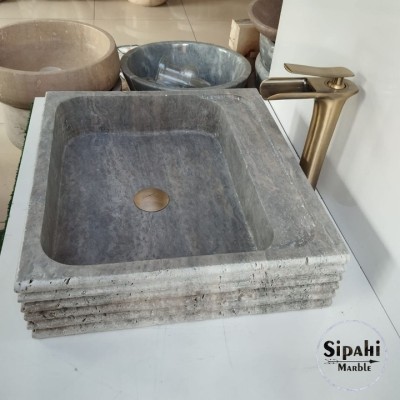 Gümüş Traverten Modern Lavabo Gümüş Traverten Modern Lavabo