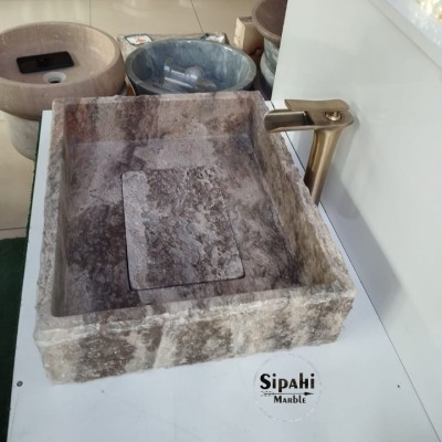 Gümüş Traverten Gizli Giderli Tasarım Lavabo Gümüş Traverten Gizli Giderli Tasarım Lavabo