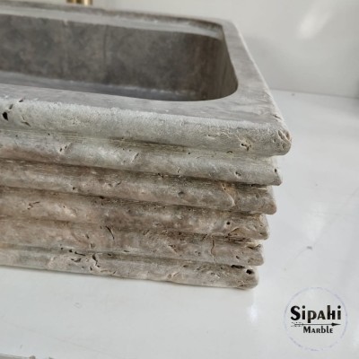 Gümüş Traverten Modern Lavabo Gümüş Traverten Modern Lavabo