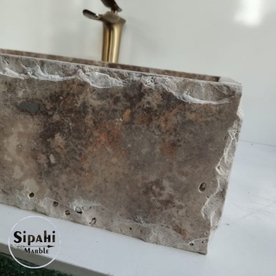 Gümüş Traverten Gizli Giderli Tasarım Lavabo Gümüş Traverten Gizli Giderli Tasarım Lavabo