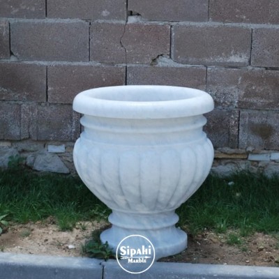 Afyon Bulutlu Beyaz Mermer Kavun Dilimli Bombeli Saksı Afyon Bulutlu Beyaz Mermer Kavun Dilimli Bombeli Saksı