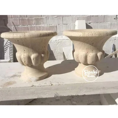 Eskitme Traverten Kavun Dilimli Saksı Eskitme Traverten Kavun Dilimli Saksı