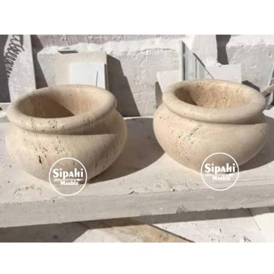 Traverten Çemberli Bombeli Saksı Traverten Çemberli Bombeli Saksı