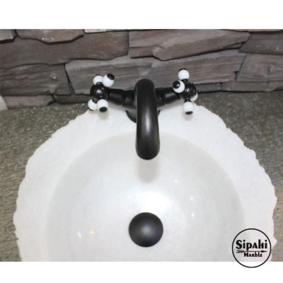 Siyah Çift Kollu Lavabo Bataryası - Porselenli Siyah Çift Kollu Lavabo Bataryası - Porselenli