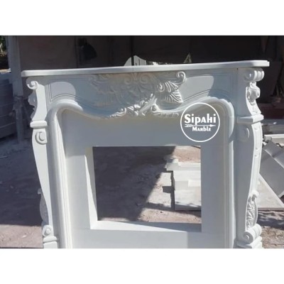Beyaz Mermer Motifli Özel Tasarım Şömine Beyaz Mermer Motifli Özel Tasarım Şömine