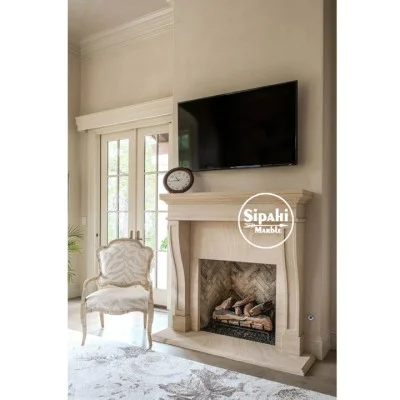 Travertine Striped Detailed Fireplace Travertine Striped Detailed Fireplace