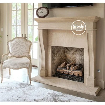Travertine Striped Detailed Fireplace Travertine Striped Detailed Fireplace