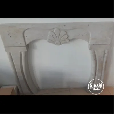 Traverten Eskitme Çiçek Motifli Oval İç Kenarlı Şömine Traverten Eskitme Çiçek Motifli Oval İç Kenarlı Şömine