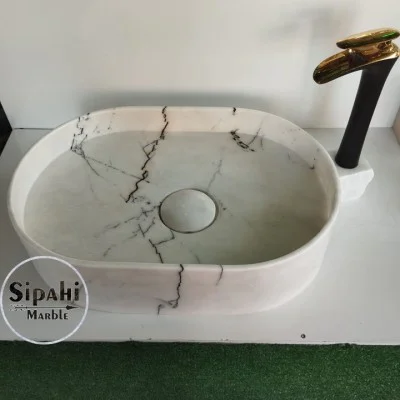 White Marble Ellipse Design Mini Washbasin White Marble Ellipse Design Mini Washbasin