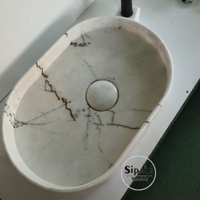 Menekşe Mermer Gizli Giderli Oval Lavabo Menekşe Mermer Gizli Giderli Oval Lavabo