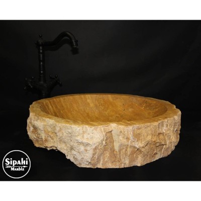Sarı Traverten Doğal Patlatma Lavabo Sarı Traverten Doğal Patlatma Lavabo