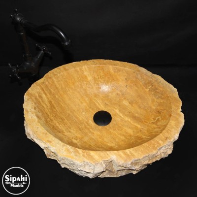 Sarı Traverten Doğal Patlatma Lavabo Sarı Traverten Doğal Patlatma Lavabo