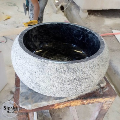 Siyah Mermer Düz Kenar Dışı Dizayn Bombeli Mini Lavabo Siyah Mermer Düz Kenar Dışı Dizayn Bombeli Mini Lavabo