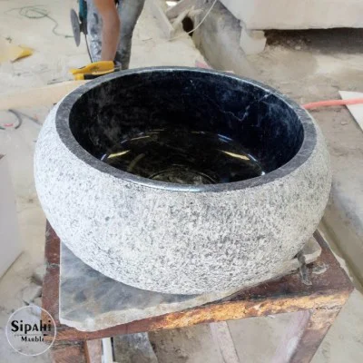 Siyah Mermer Düz Kenar Dışı Dizayn Bombeli Mini Lavabo Siyah Mermer Düz Kenar Dışı Dizayn Bombeli Mini Lavabo