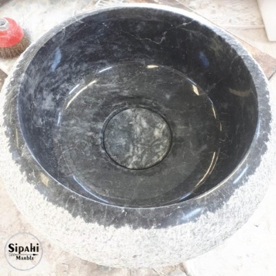 Siyah Mermer Dışı Dizayn Bombeli Mini Lavabo - Gizli Giderli Siyah Mermer Dışı Dizayn Bombeli Mini Lavabo - Gizli Giderli