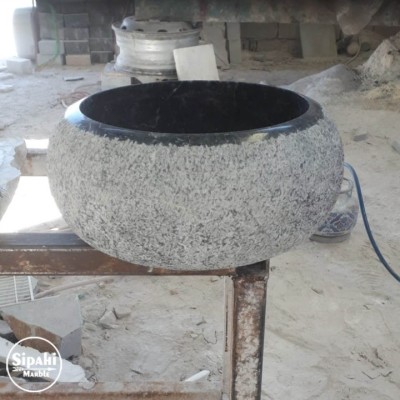 Siyah Mermer Dışı Dizayn Bombeli Mini Lavabo - Gizli Giderli Siyah Mermer Dışı Dizayn Bombeli Mini Lavabo - Gizli Giderli
