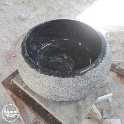 Siyah Mermer Dışı Dizayn Bombeli Mini Lavabo - Gizli Giderli Siyah Mermer Dışı Dizayn Bombeli Mini Lavabo - Gizli Giderli