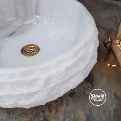 Kristal Beyaz Mermer Dışı Yatay Patlatma Bombeli Lavabo Kristal Beyaz Mermer Dışı Yatay Patlatma Bombeli Lavabo