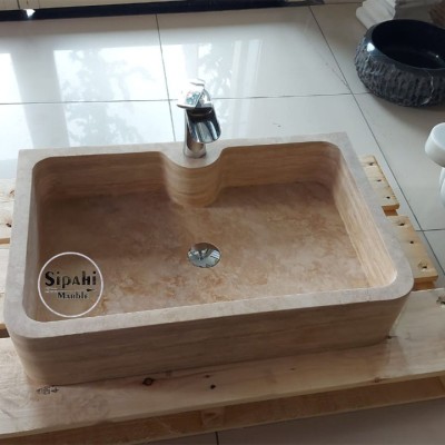  Traverten Batarya Çıkışlı Köşeli Lavabo