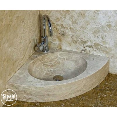 Traverten Batarya Çıkışlı Köşe Lavabo Traverten Batarya Çıkışlı Köşe Lavabo