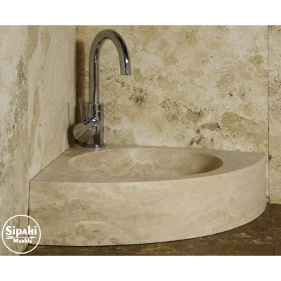 Traverten Batarya Çıkışlı Köşe Lavabo Traverten Batarya Çıkışlı Köşe Lavabo