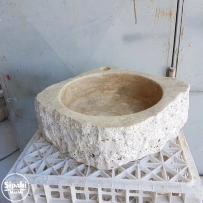 Traverten Batarya Çıkışlı Kütük Lavabo Traverten Batarya Çıkışlı Kütük Lavabo