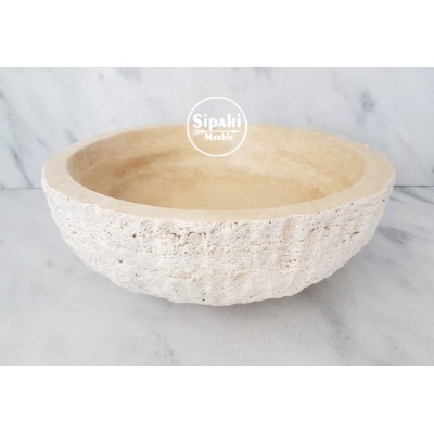 Traverten Dışı Patlatma Yuvarlak Mini Lavabo Traverten Dışı Patlatma Yuvarlak Mini Lavabo
