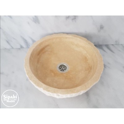 Traverten Dışı Patlatma Yuvarlak Mini Lavabo Traverten Dışı Patlatma Yuvarlak Mini Lavabo