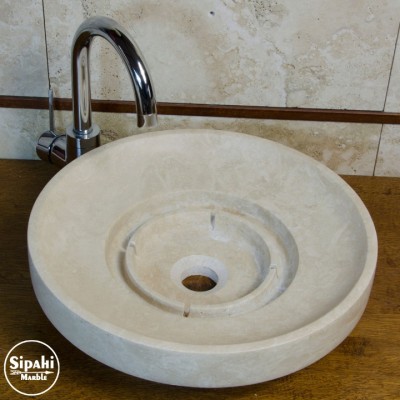 Traverten Katlı Gizli Giderli Yuvarlak Lavabo Traverten Katlı Gizli Giderli Yuvarlak Lavabo