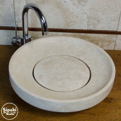 Traverten Katlı Gizli Giderli Yuvarlak Lavabo Traverten Katlı Gizli Giderli Yuvarlak Lavabo