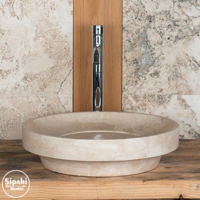 Traverten Katlı Gizli Giderli Yuvarlak Lavabo Traverten Katlı Gizli Giderli Yuvarlak Lavabo