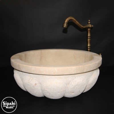 Traverten Kavun Dilimli Mucartalı Lavabo Traverten Kavun Dilimli Mucartalı Lavabo