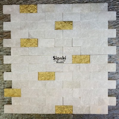 White Marble - Gold Mix Split Face Mosaic White Marble - Gold Mix Split Face Mosaic