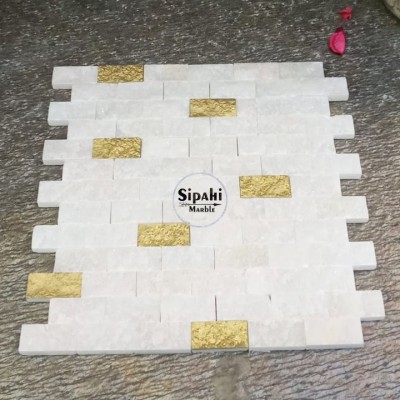 White Marble - Gold Mix Split Face Mosaic White Marble - Gold Mix Split Face Mosaic