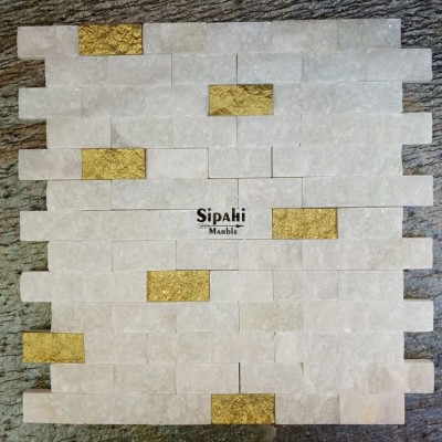 White Marble - Gold Mix Split Face Mosaic White Marble - Gold Mix Split Face Mosaic